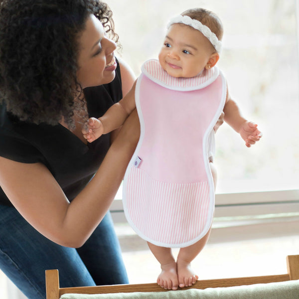 The Burpa Bib™ in Baby Pink/Saturday Seersucker